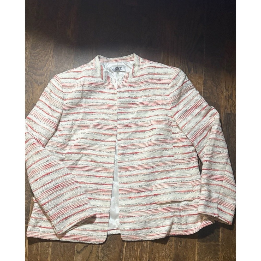 Kasper Jacket Women's 18 Pink/Gray Open Blazer Long Sleeves Tweed NWT